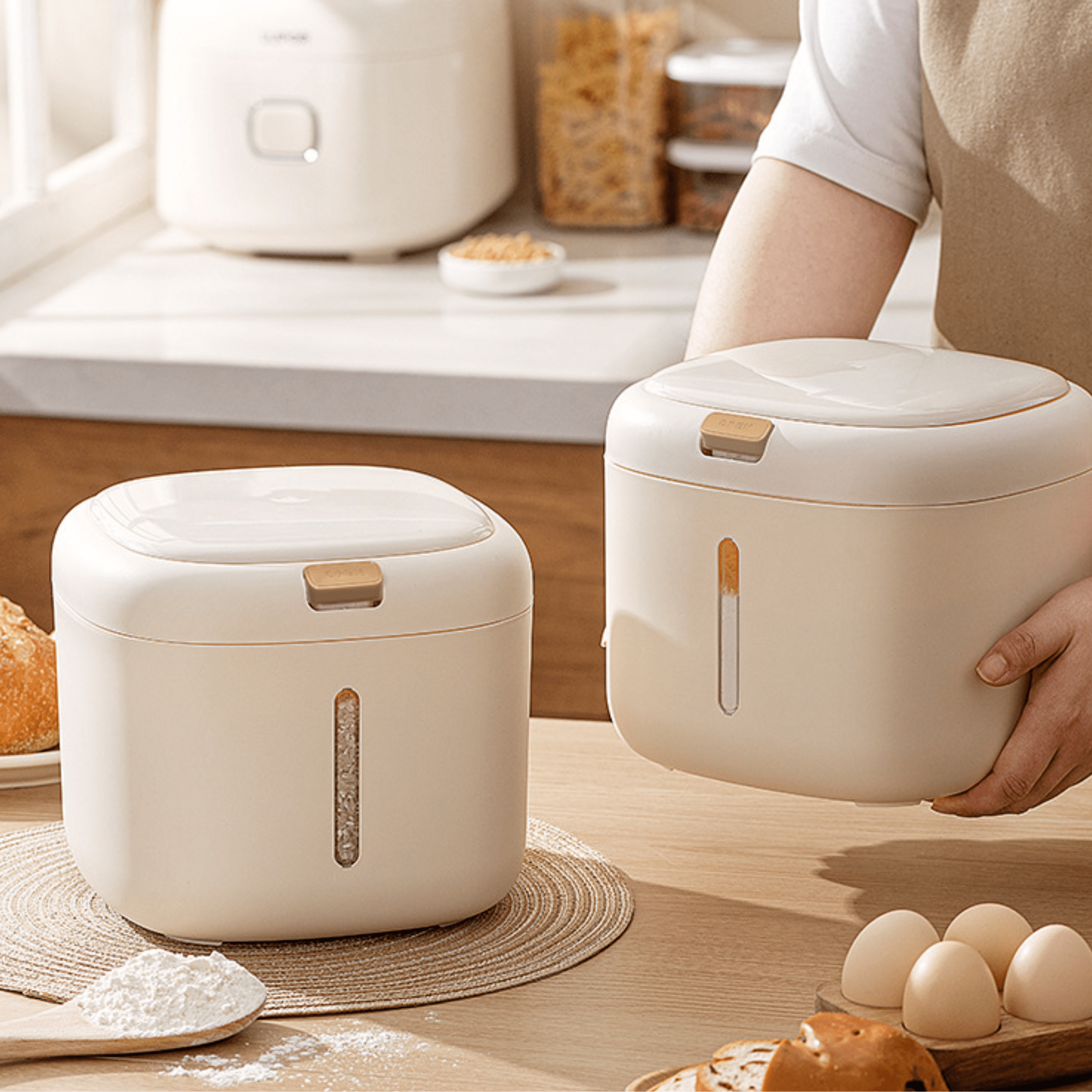 Multi-Purpose Airtight Plastic Rice Storage Container with Double Seal Lid