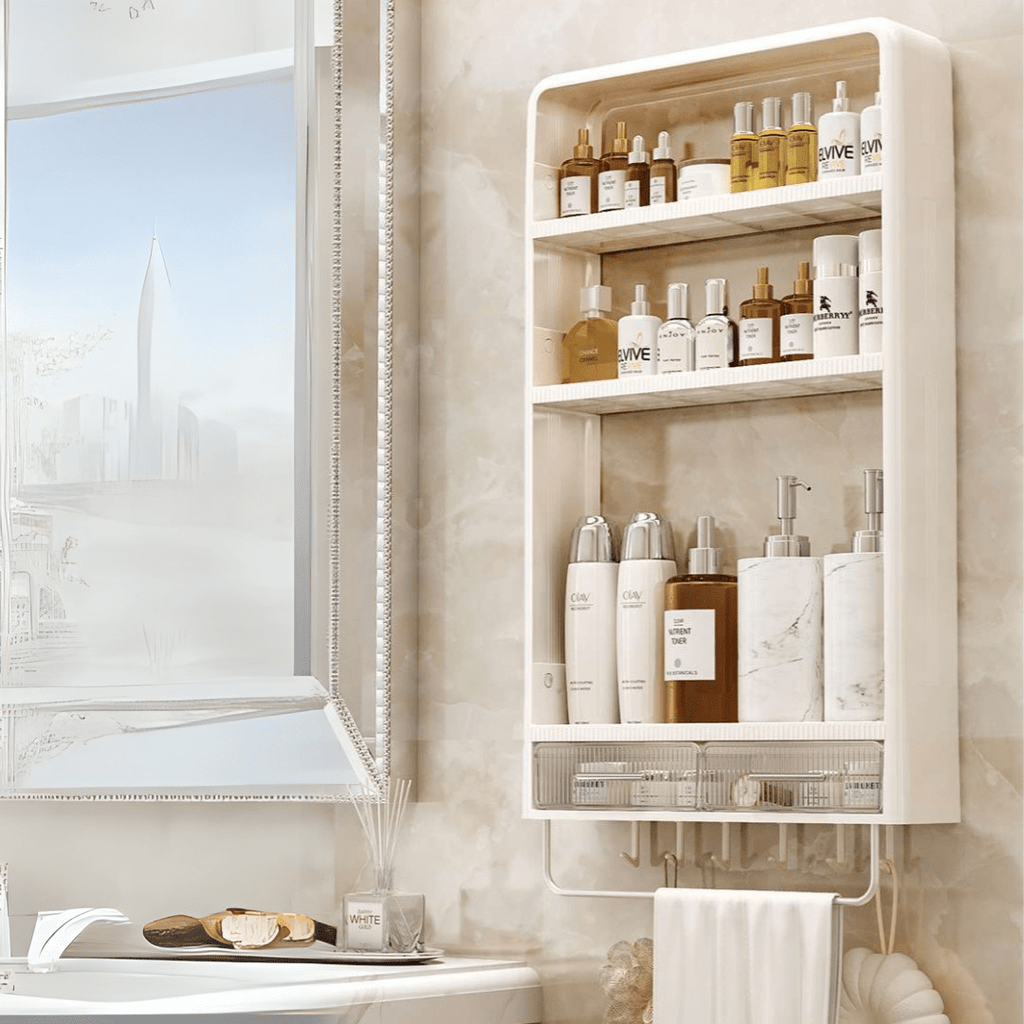 Multipurpose Multi-Layer Plastic Wall Mounted Storage Rack with Hooks(40cm)