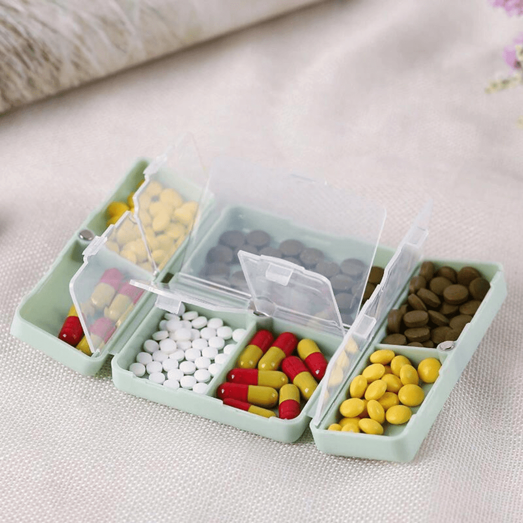 Folding Magnetic Compact Weekly Pill Organizer Box(Blue)