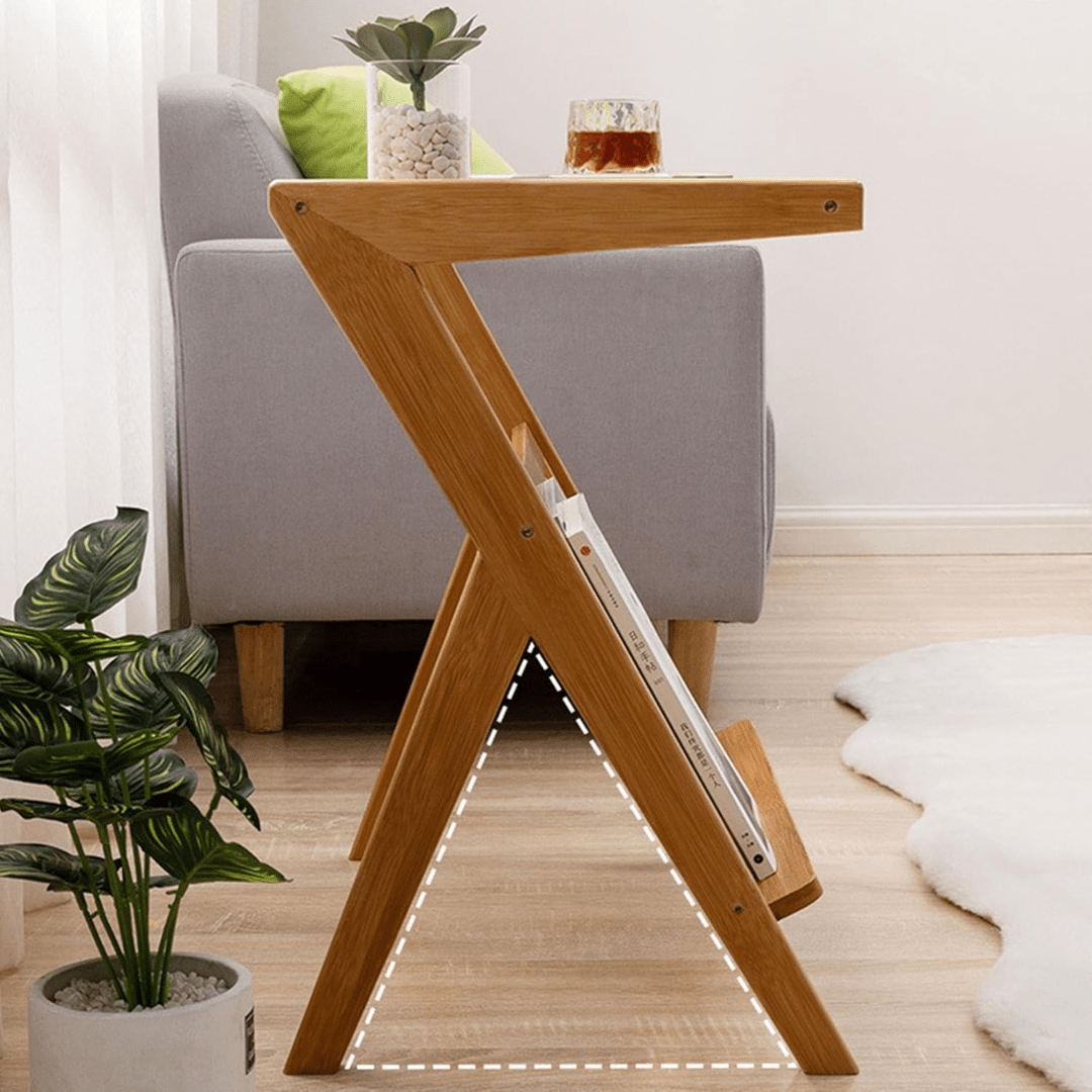 Modern Bamboo Side Table with Glass & Storage Shelf (55cm)