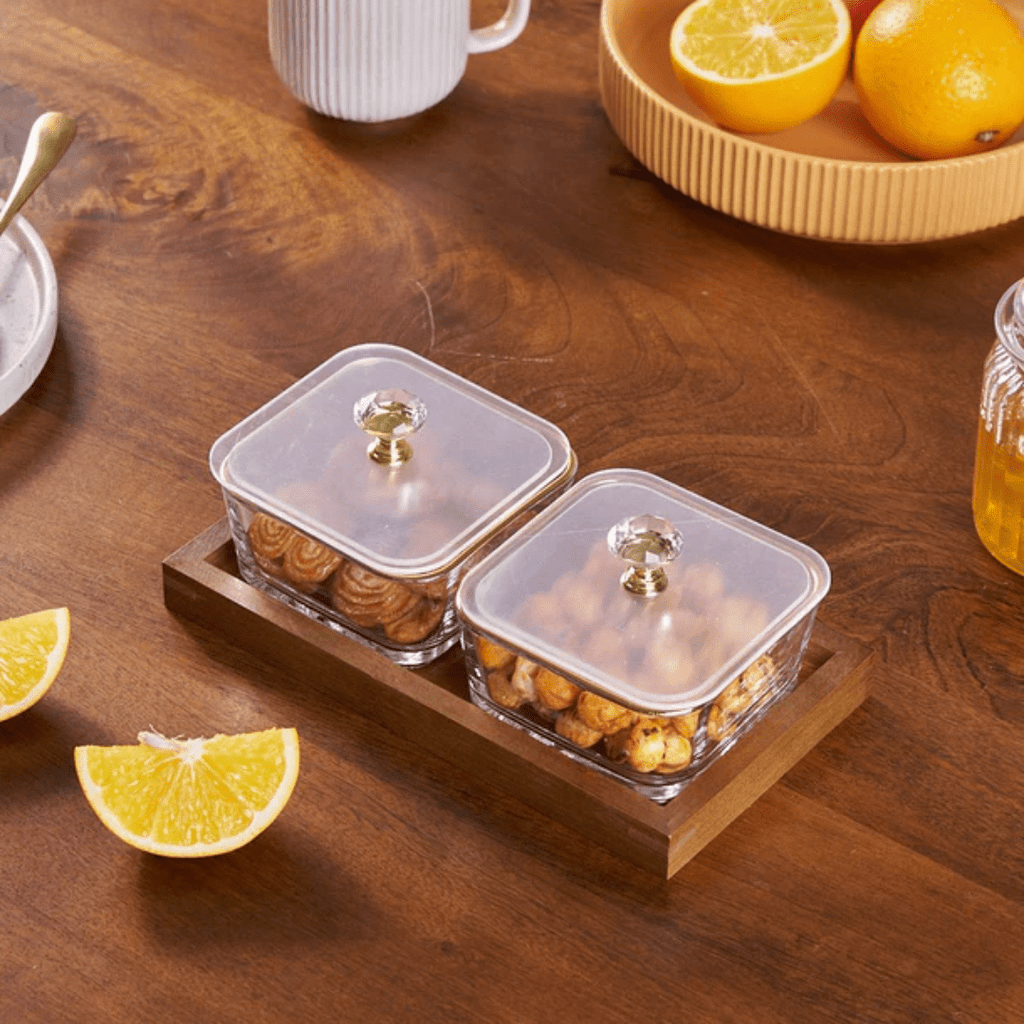 Luxury Glass Snack Box Set (2-Grid)
