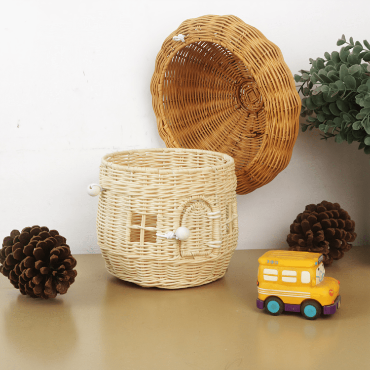 Multi-Purpose Rattan Woven Mushroom Storage Basket with Lid