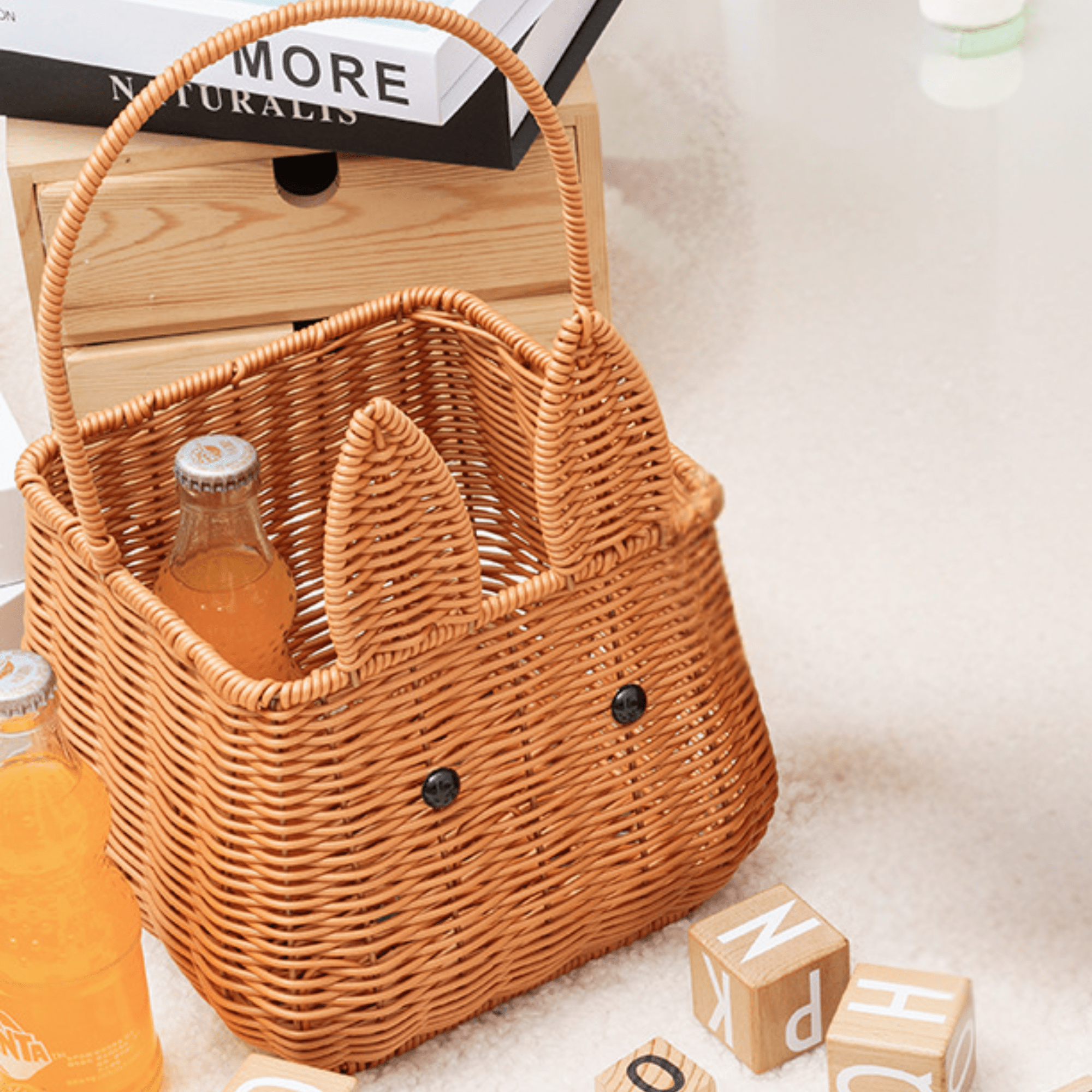 Multi-Purpose Rattan-Style Snack Storage Basket with Handle