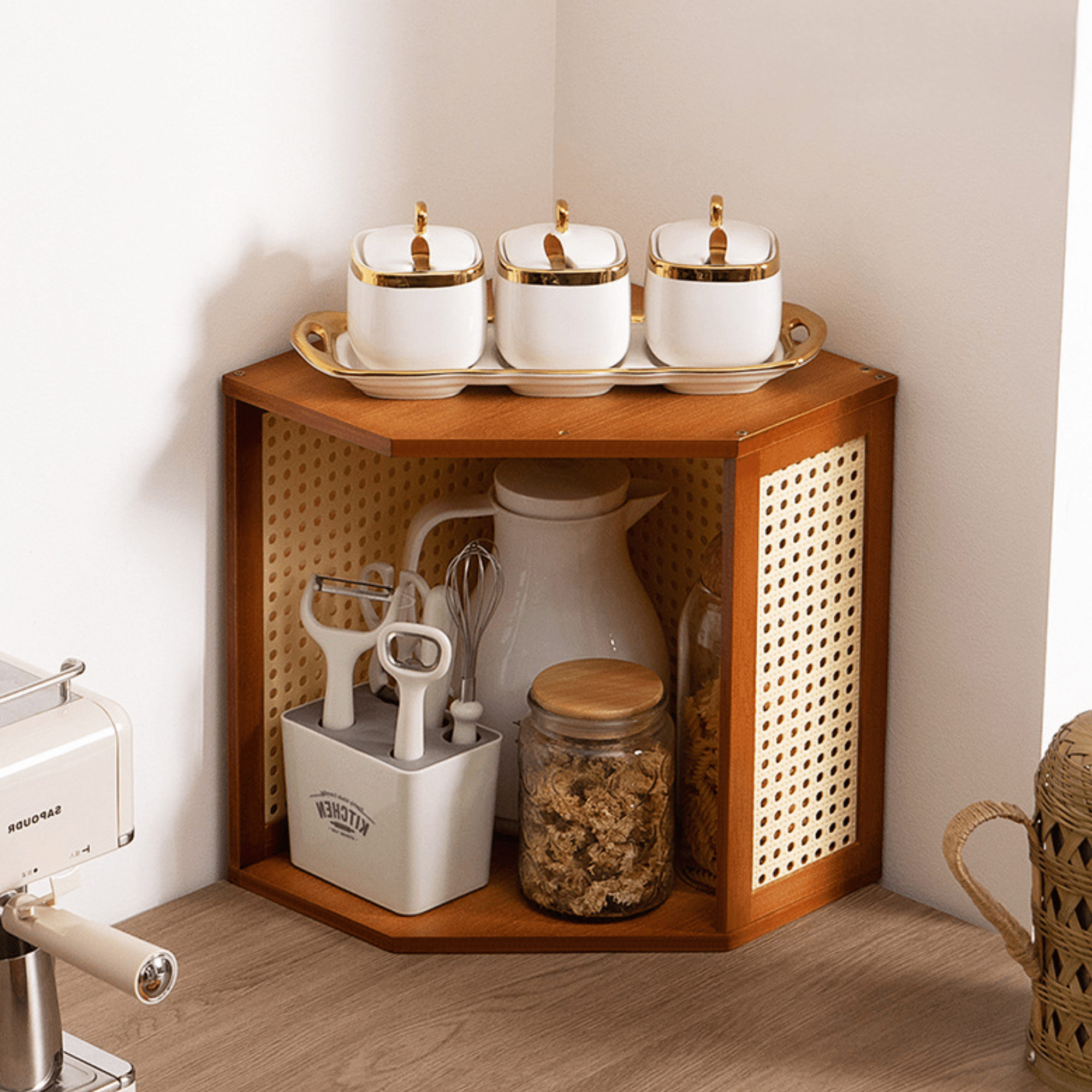 Multi-Purpose Stackable Bamboo Corner Storage Organizer