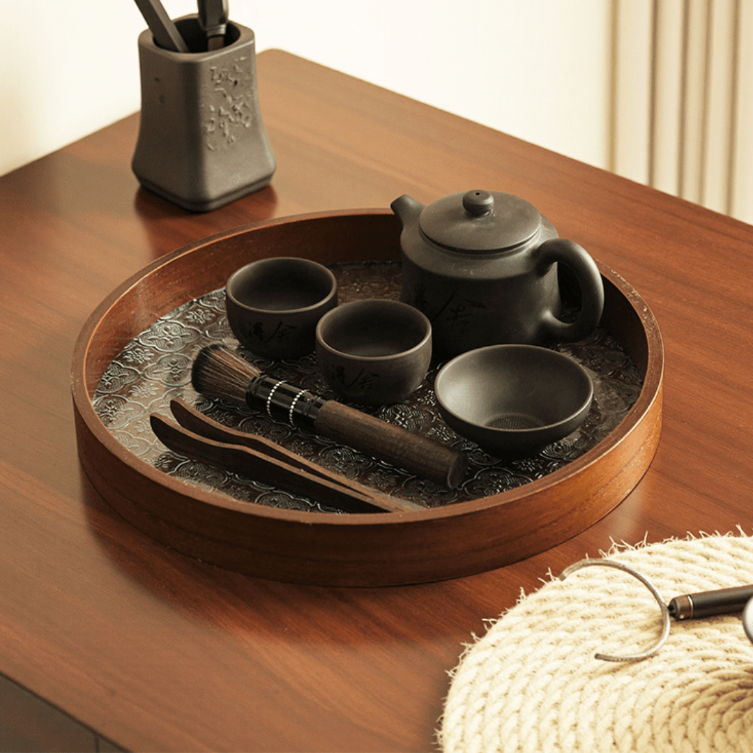 Multi-Purpose Round Wooden Glass Decorative Serving Tray