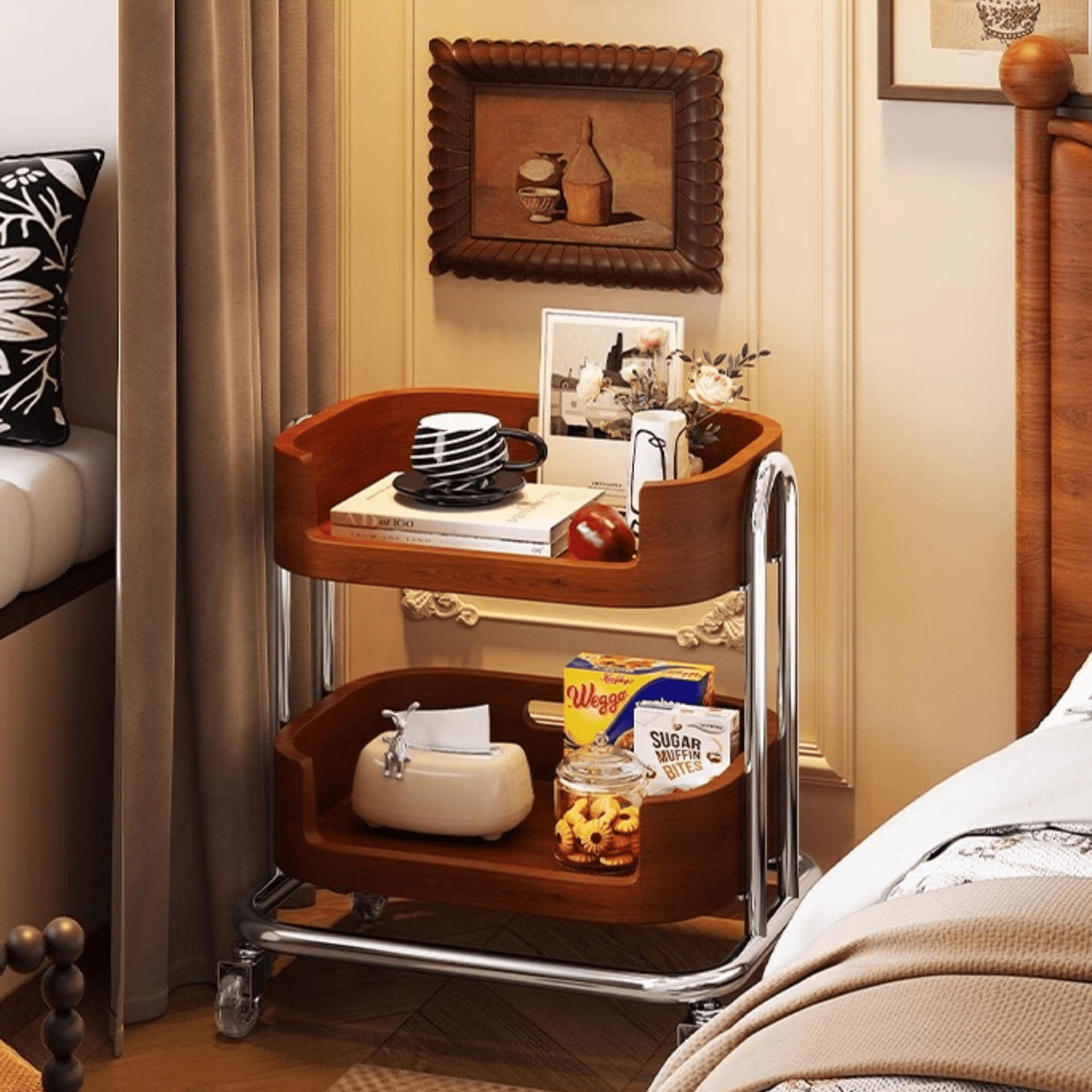 Multi-Functional Metal Wood Storage Rack with Wheels