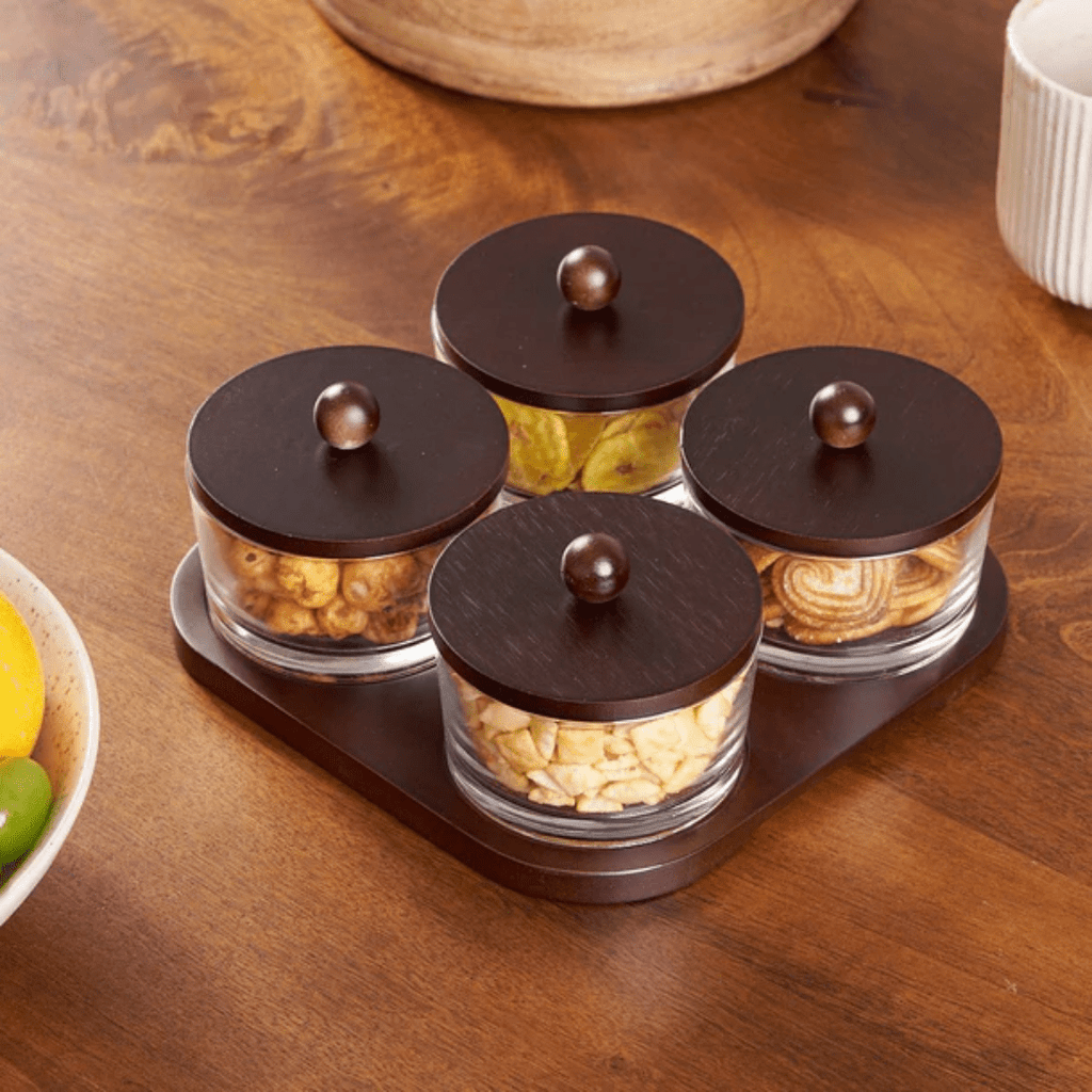 Minimalist Glass Snack Plate with Bamboo Lid (4-GRID)