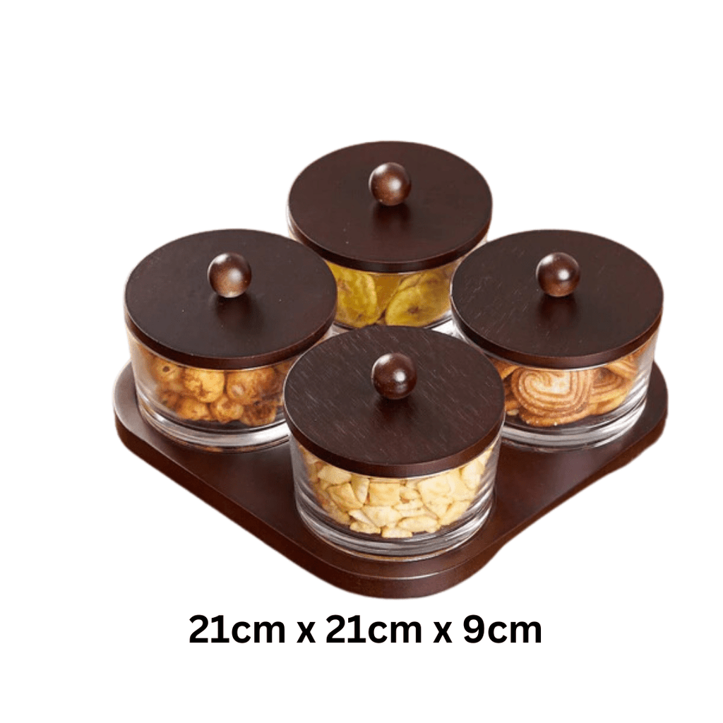 Minimalist Glass Snack Plate with Bamboo Lid (4-GRID)