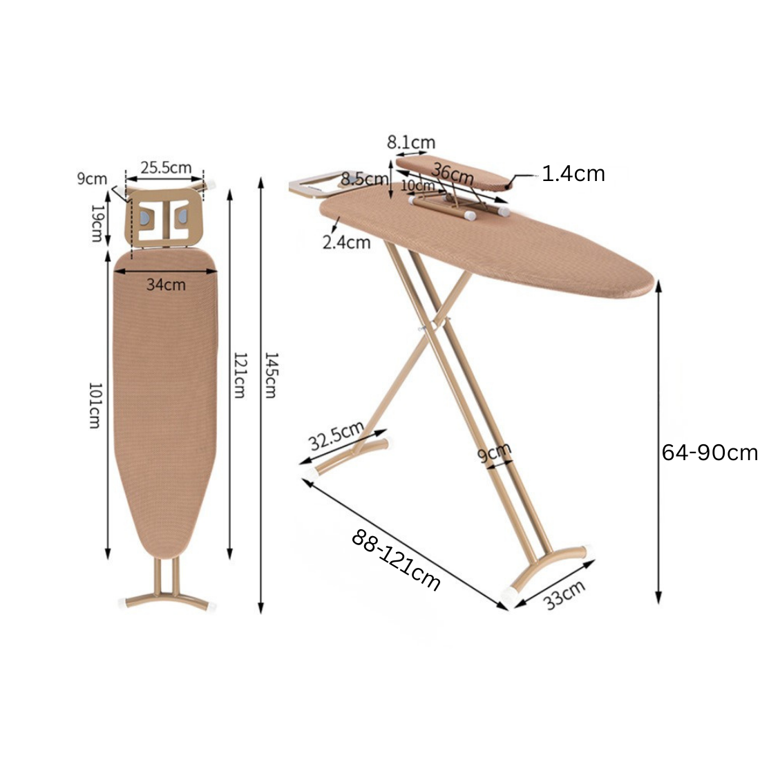 Height Adjustable and Foldable Ironing Board with Sleeve Perm