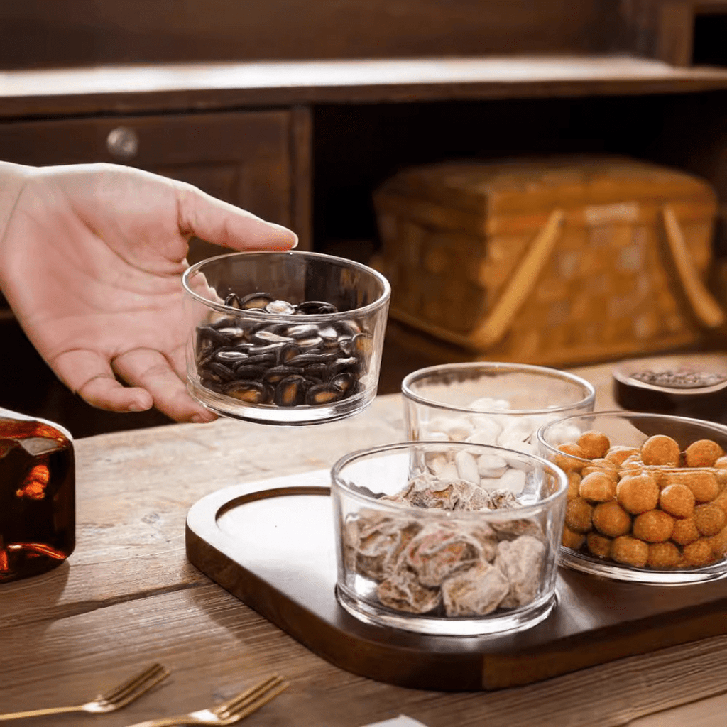 Minimalist Glass Snack Plate with Bamboo Lid (6-GRID)