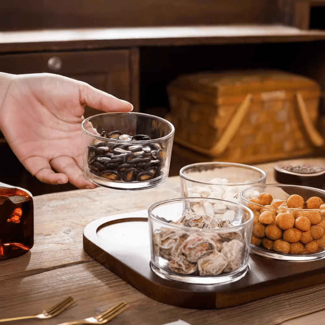 Minimalist Glass Snack Plate with Bamboo Lid (6-GRID)