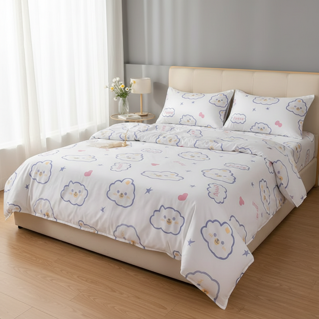 Printed Disposable  Bed Sheet, Pillow Case and Quilt Cover Four Piece Set
