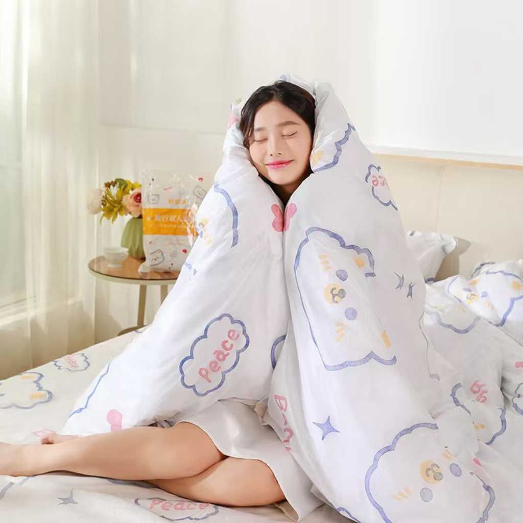 Printed Disposable  Bed Sheet, Pillow Case and Quilt Cover Four Piece Set