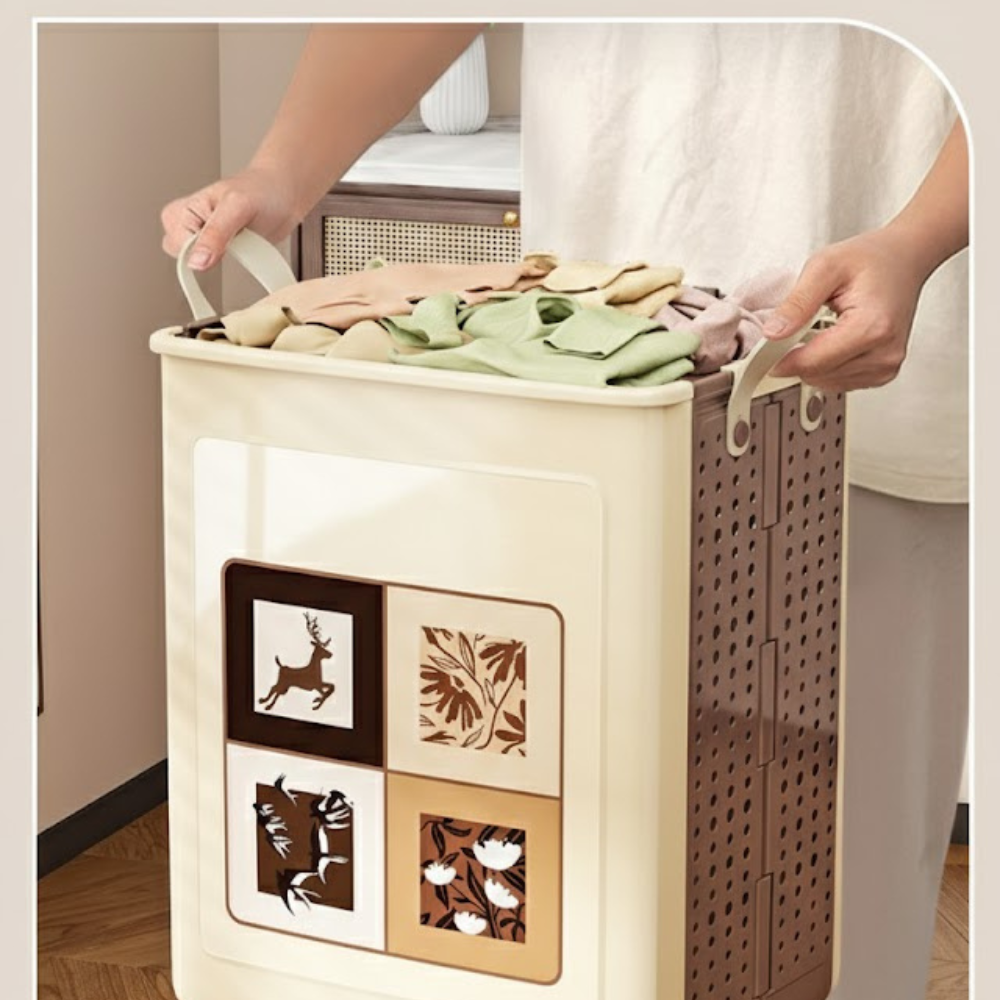 Space-Saving Folding Laundry Basket with Wheels and Handles