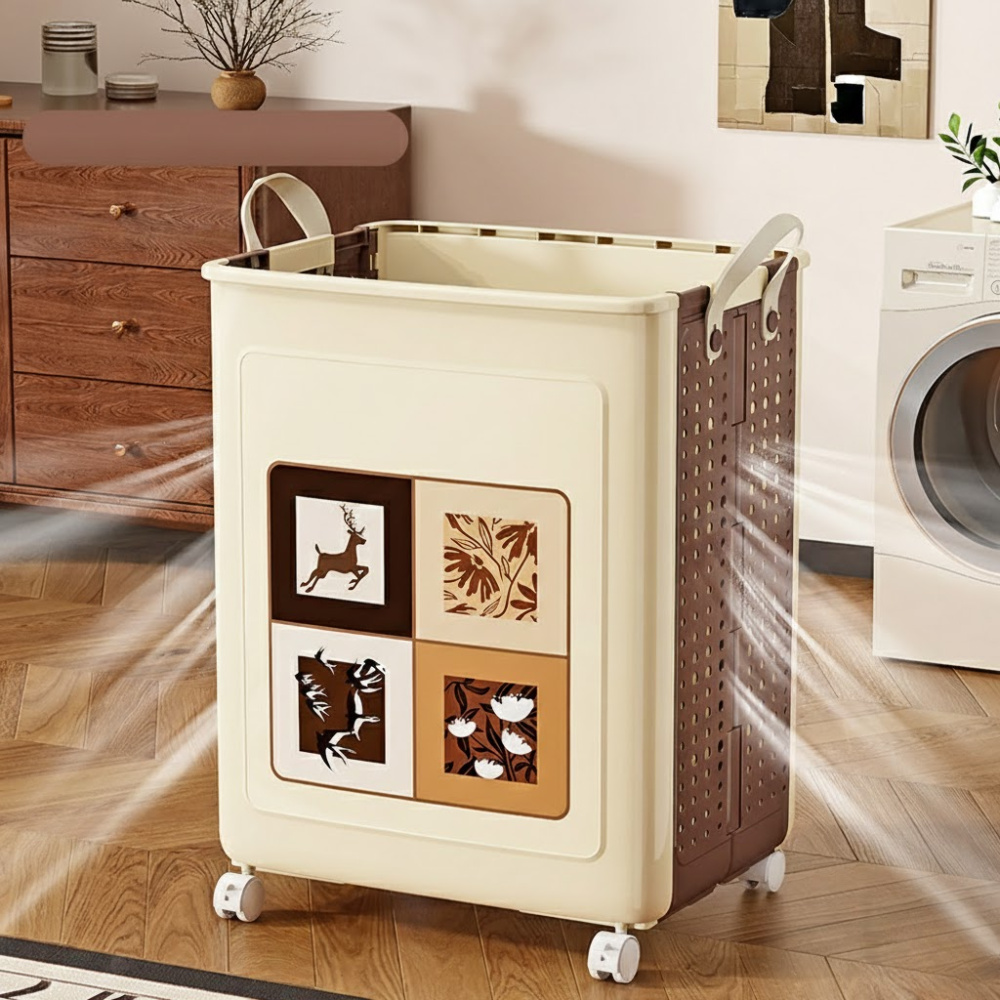 Space-Saving Folding Laundry Basket with Wheels and Handles