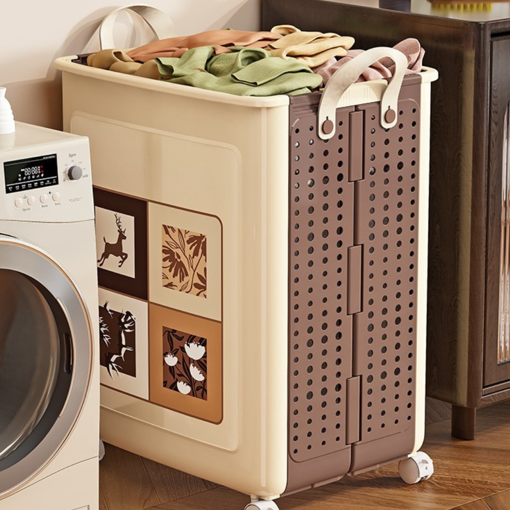 Space-Saving Folding Laundry Basket with Wheels and Handles
