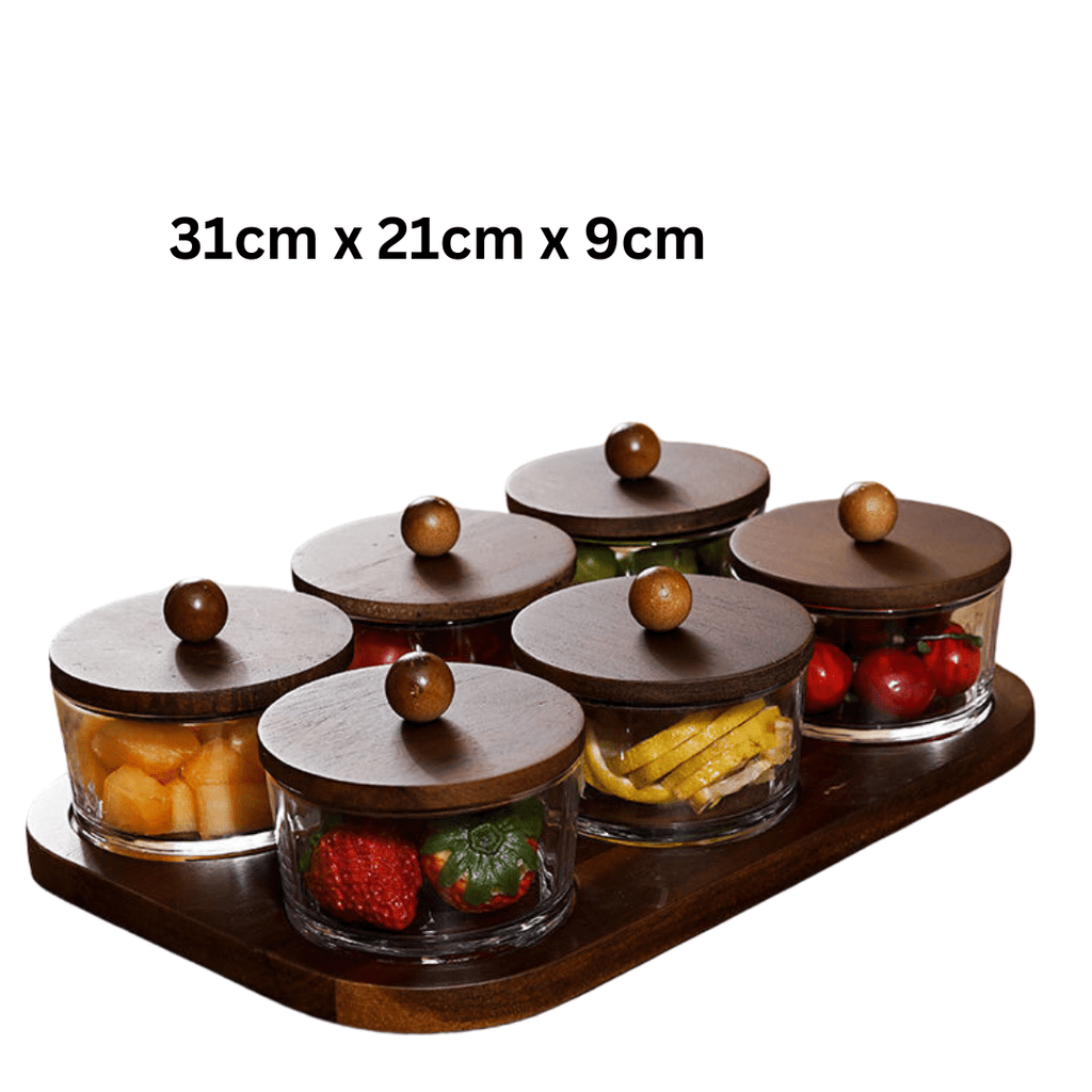 Minimalist Glass Snack Plate with Bamboo Lid (6-GRID)