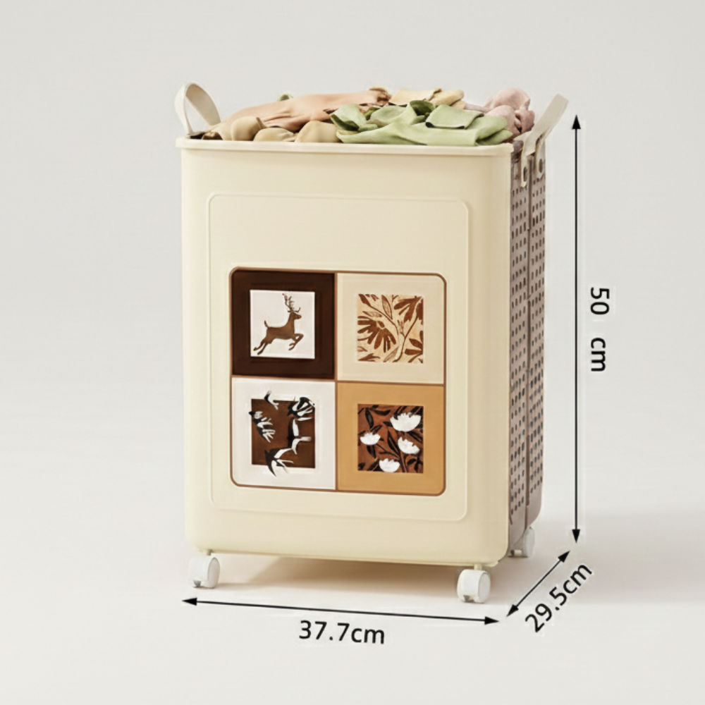 Space-Saving Folding Laundry Basket with Wheels and Handles