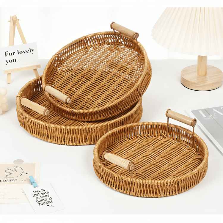 Multi-Purpose Rattan Basket Serving Tray