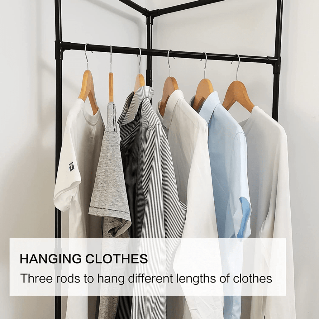 Multi-Functional Space Saving Corner Coat Rack with Shelf Storage