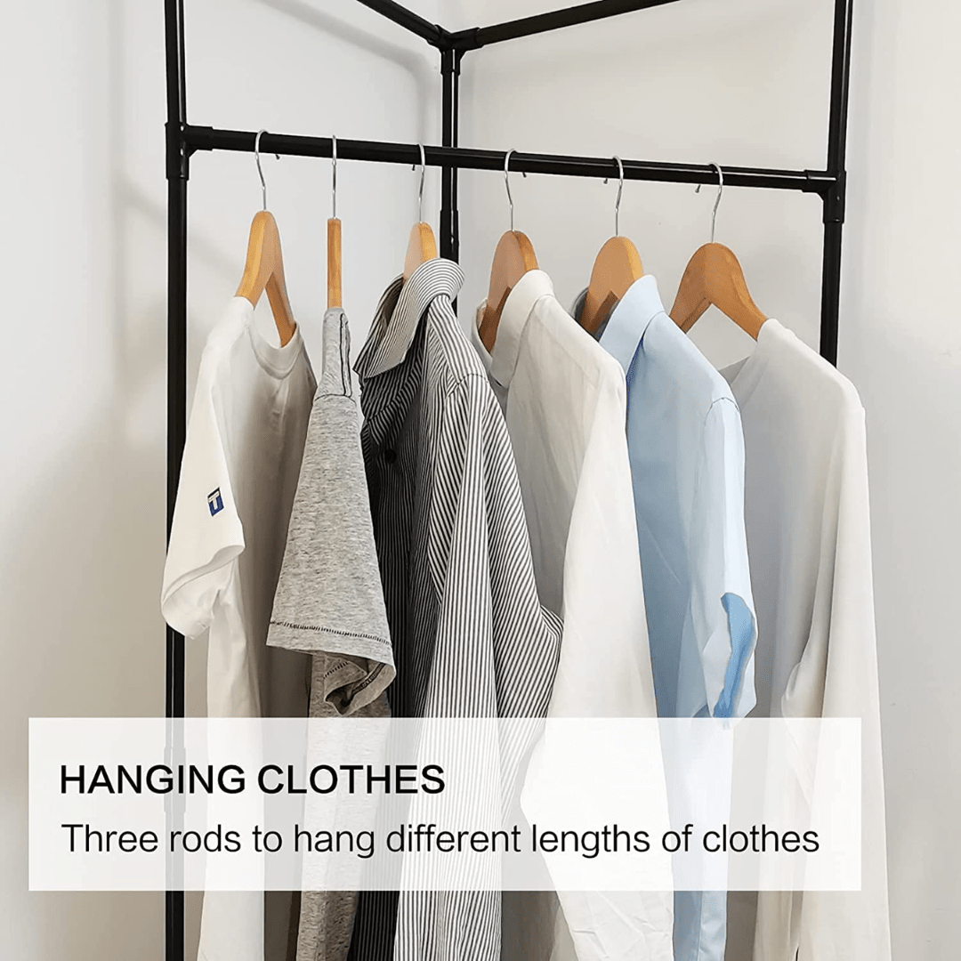 Multi-Functional Space Saving Corner Coat Rack with Shelf Storage