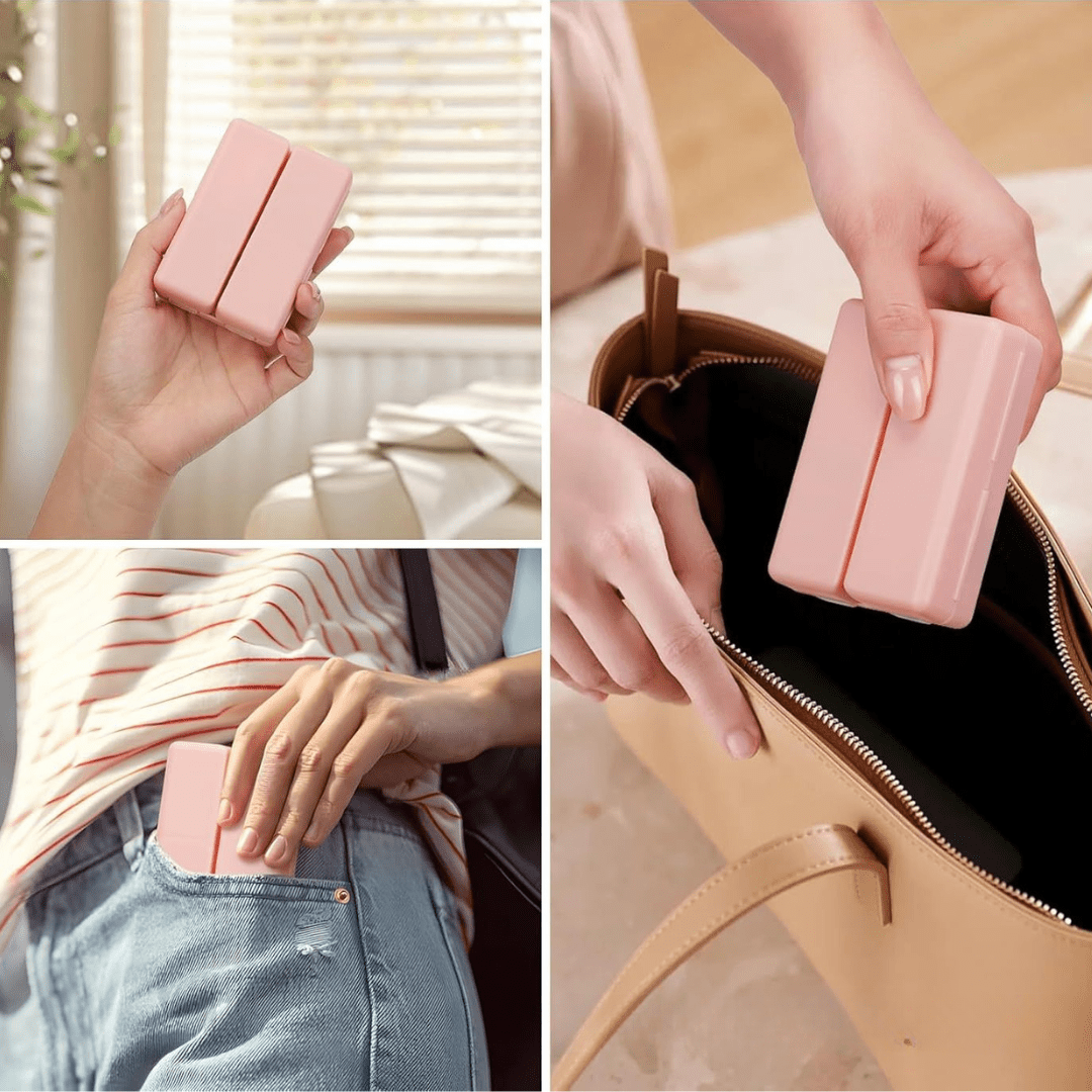 Folding Magnetic Compact Weekly Pill Organizer Box(Pink)