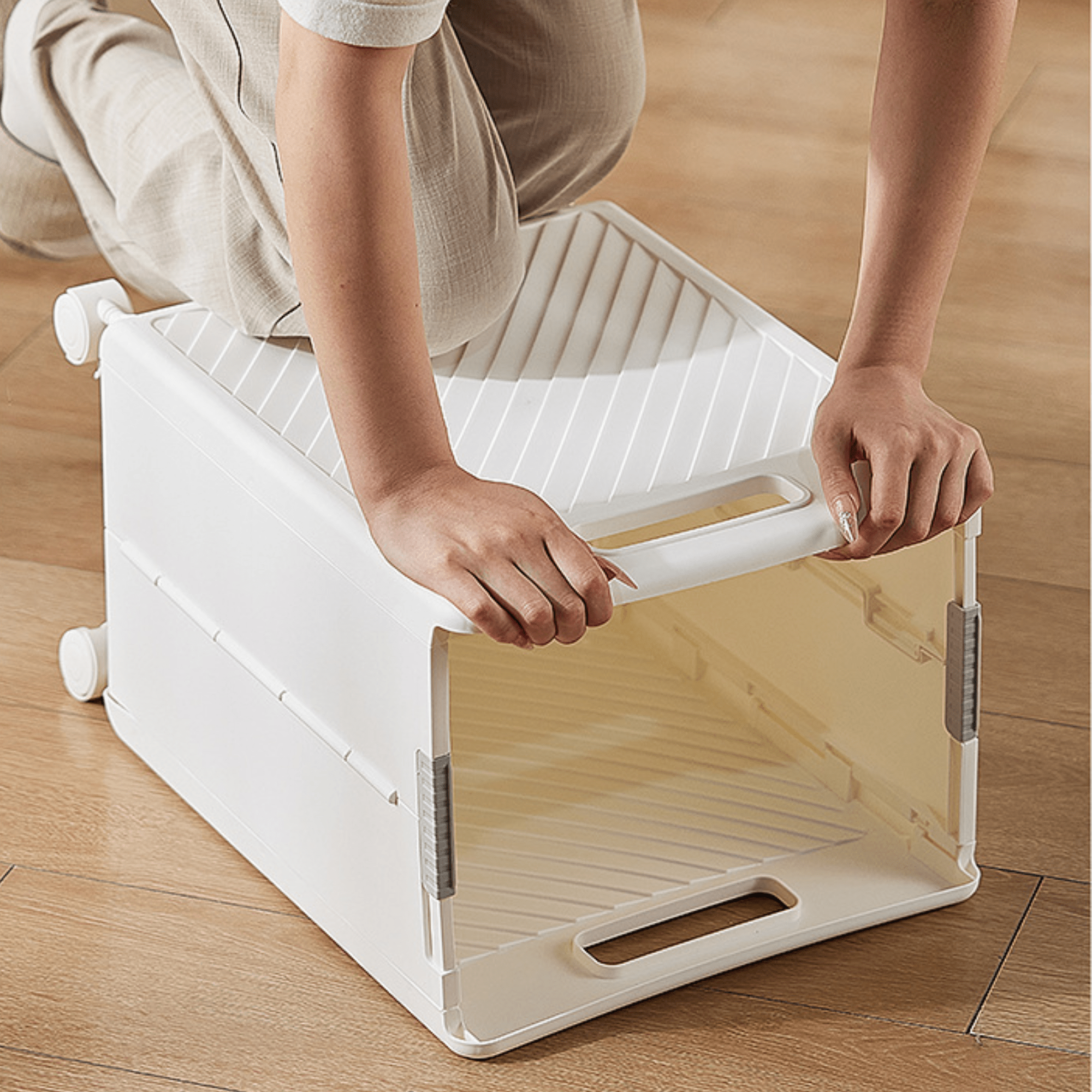 Multifunctional Plastic Foldable Large-Capacity Storage Basket with Wheels (33cm)