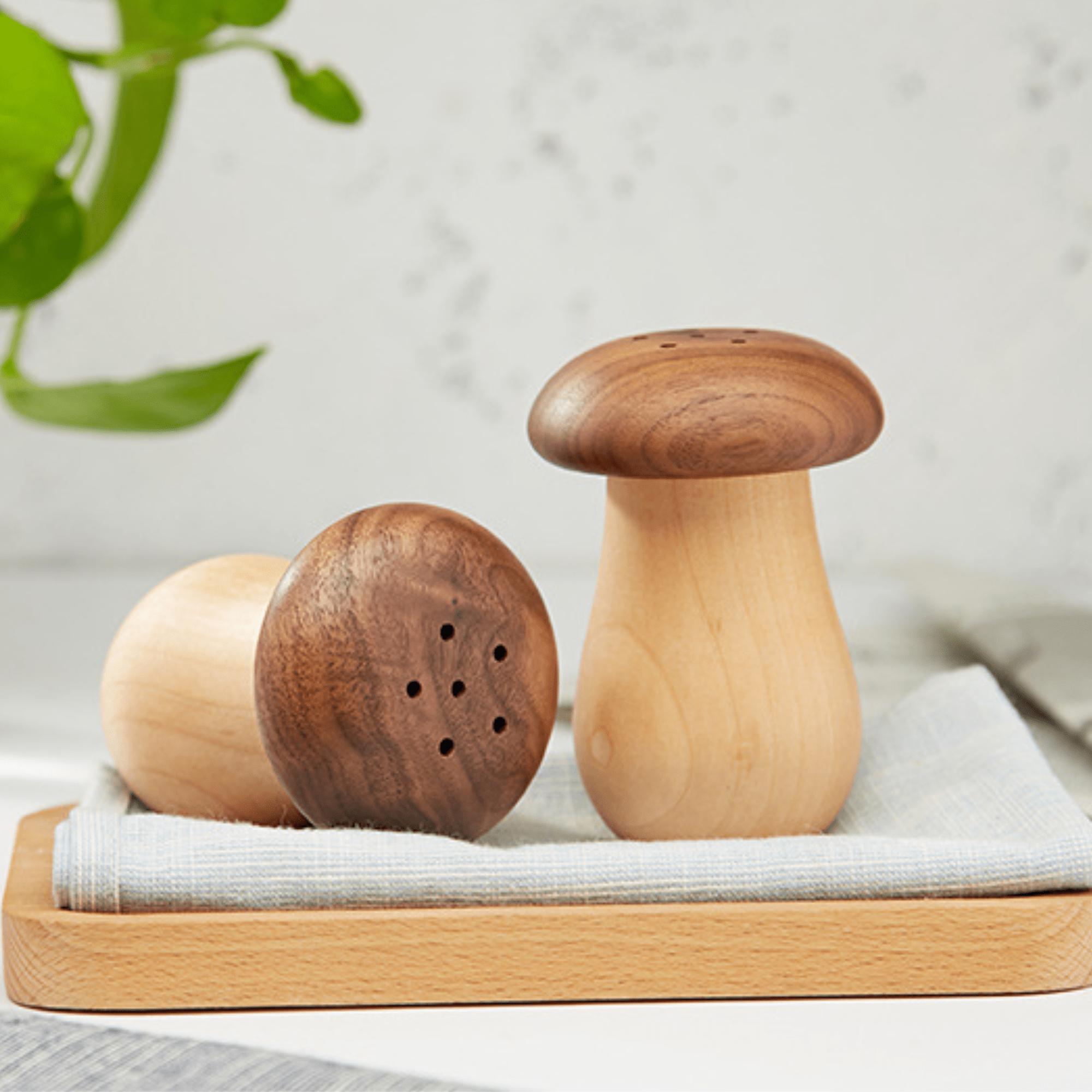 Natural Solid Wood Toothpick Case with Vintage Mushroom Top