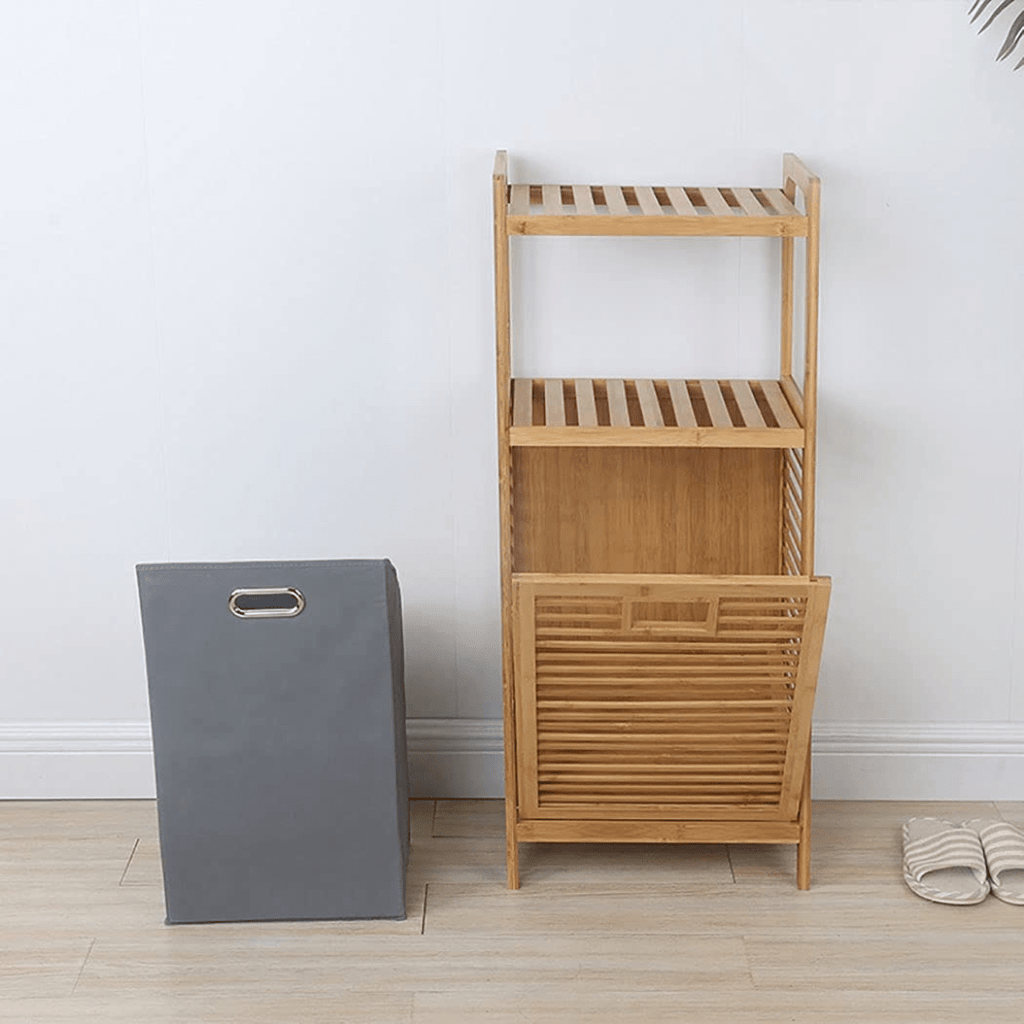 Multipurpose Multi-Layer Bamboo Wicker Laundry Basket with Table Compartment