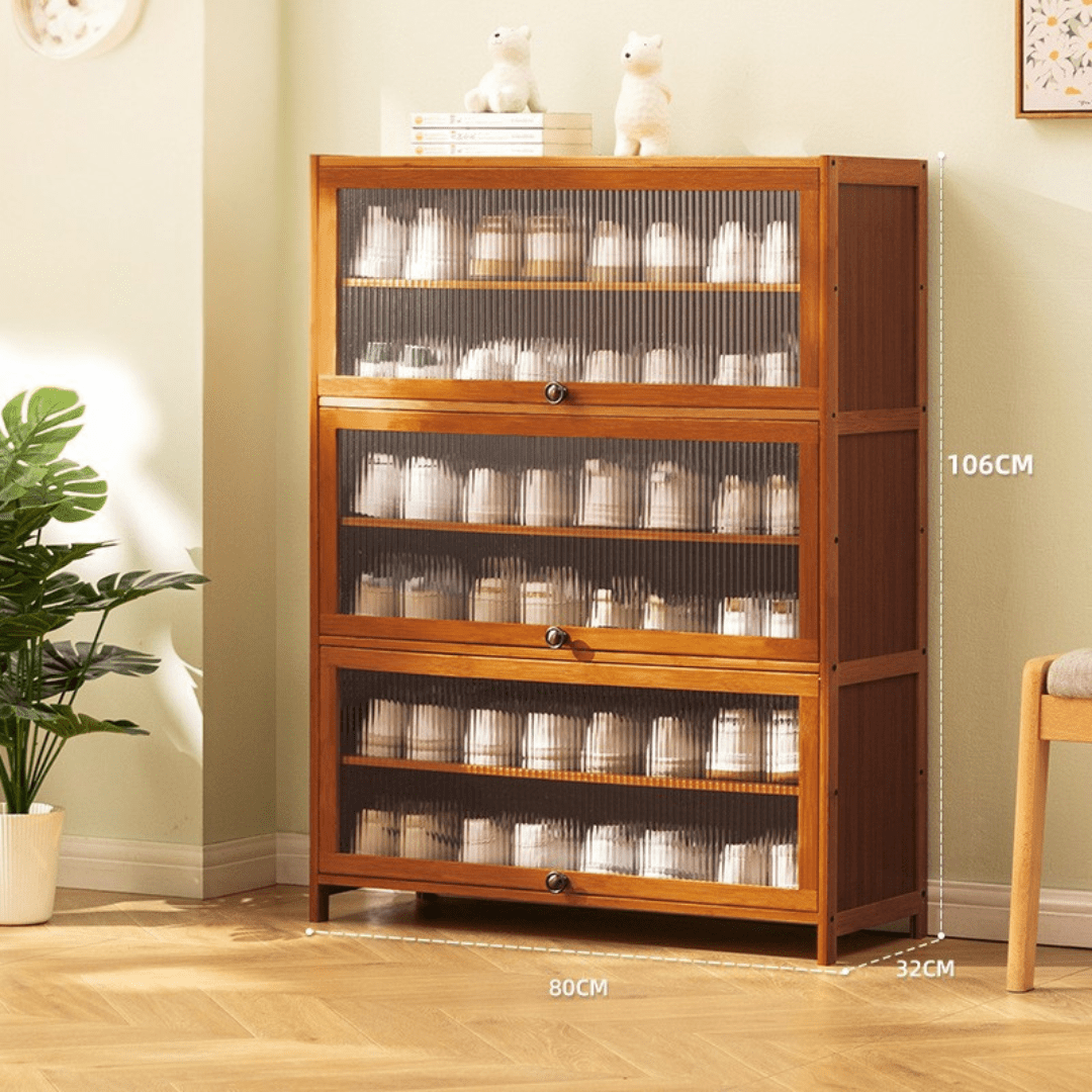 Multi-Tier Bamboo Shoe Rack with Transparent Flap Doors (80cm)
