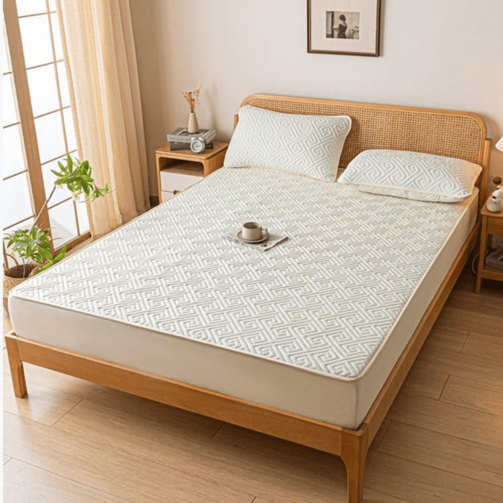 Feather Touch Quilted Bed Sheets With 2-Pillow Covers (Off-White)