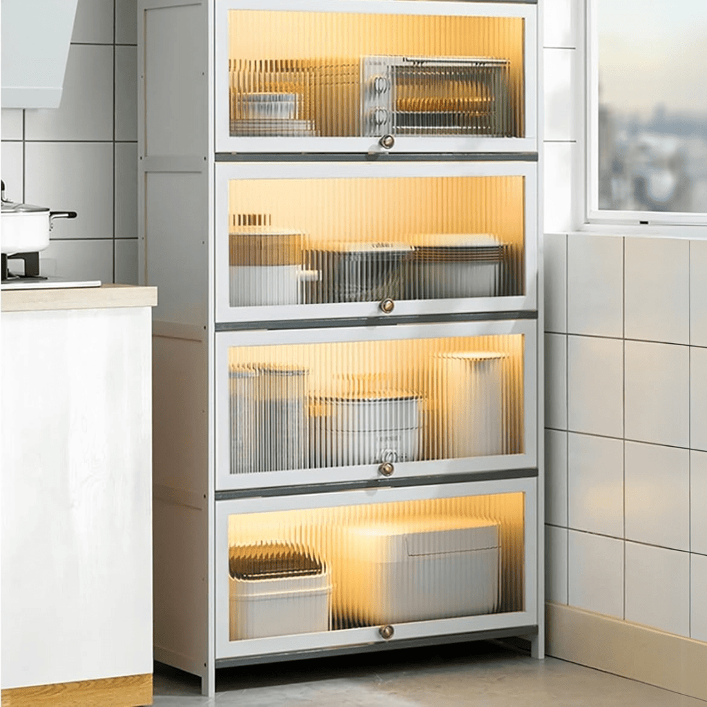 Multi-Purpose Bamboo & Acrylic Storage Cabinet with Flip Cover Doors (60cm)