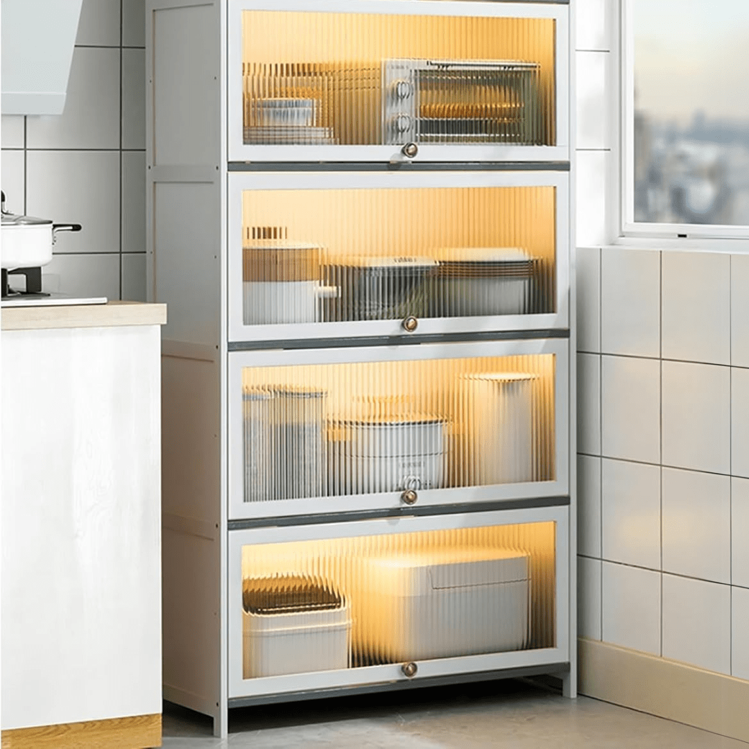 Multi-Purpose Bamboo & Acrylic Storage Cabinet with Flip Cover Doors (60cm)