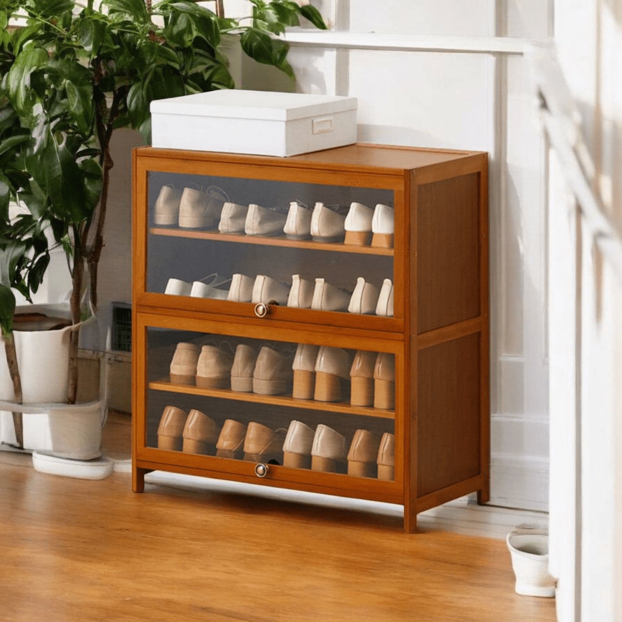Multi-Layer Bamboo Wood Shoe Cabinet with Flip Doors (80cm)