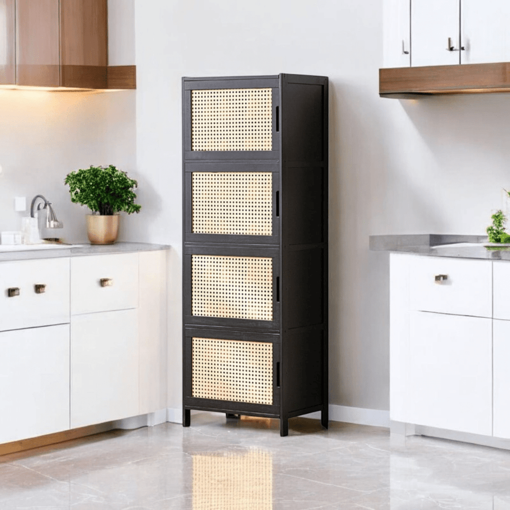 Multi-Purpose Bamboo Wood Storage Cabinet (Black-43cm)