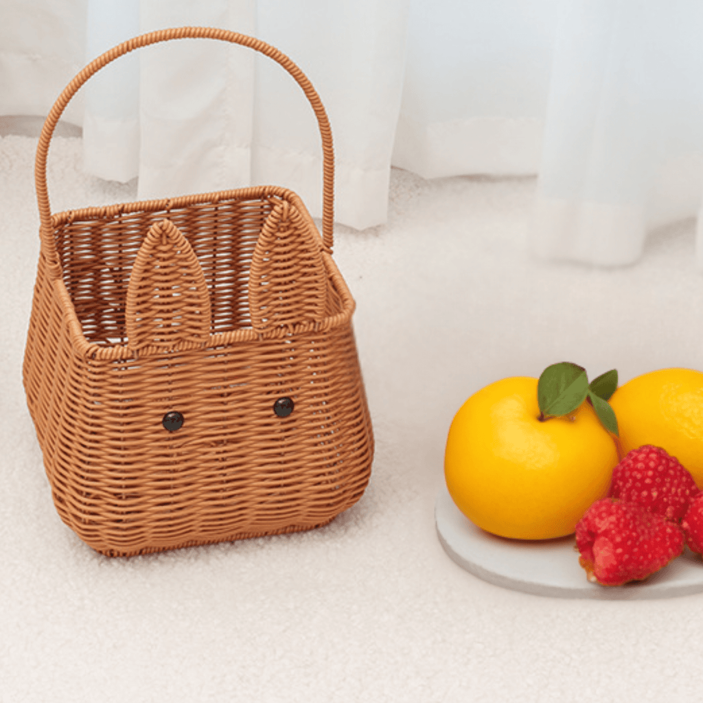 Multi-Purpose Rattan-Style Snack Storage Basket with Handle