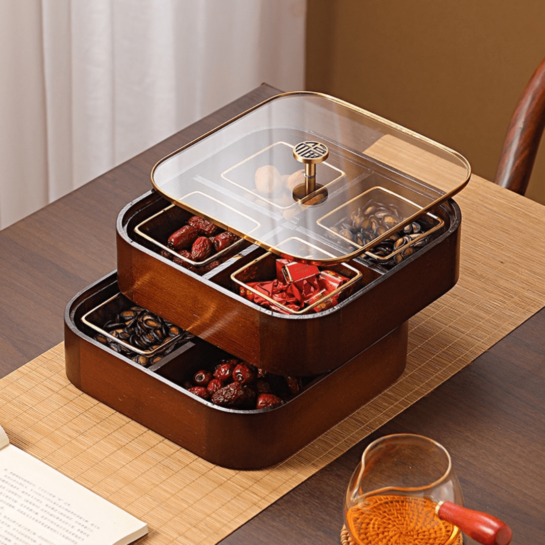 Moisture-Proof Wooden Serving Tray (Double Layer)