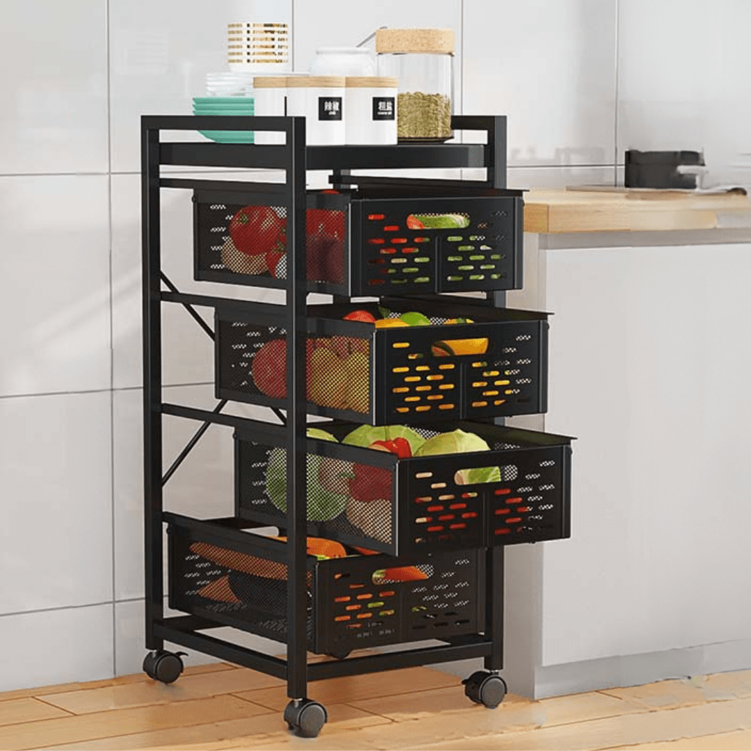 Multi-Layer Rolling Drawer-Style Storage Rack with Detachable Baskets