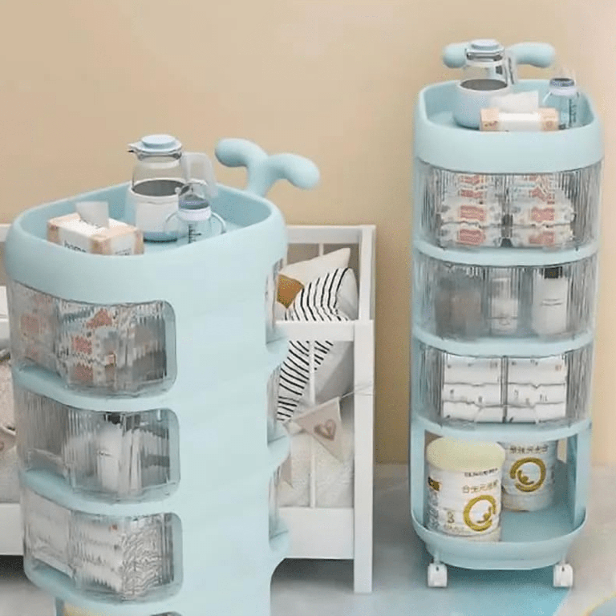 Multi-Layer Plastic Floor Storage Rack with Wheels (32cm)