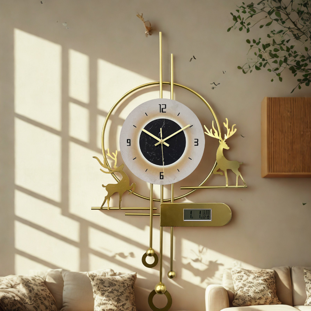 Elegant Reindeer Gold Metal Wall Clock