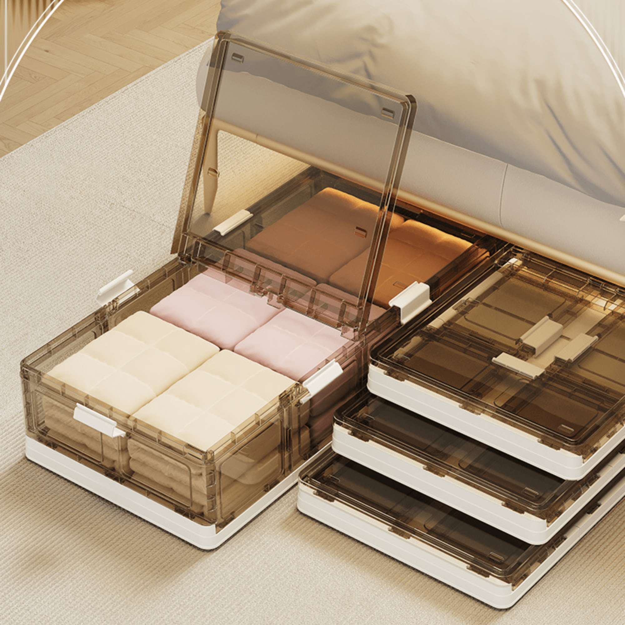 Stackable Multi-Use Plastic Underbed Organizer Box with Roller Wheels