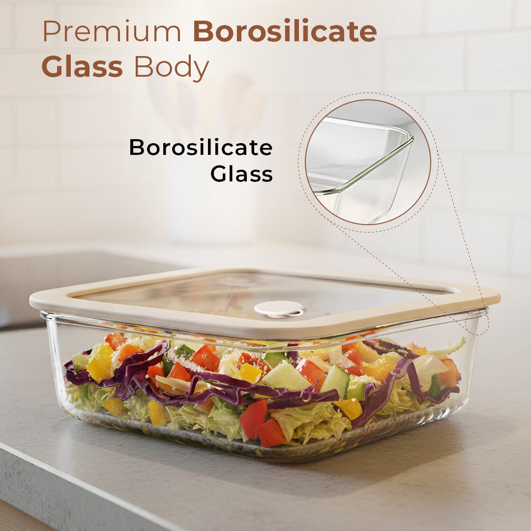Square Borosilicate Glass Food Container with Vented Lid