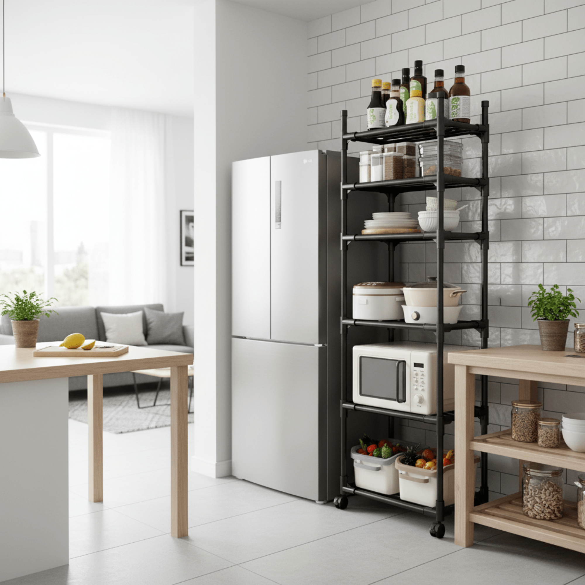 Multi-Layer Kitchen Storage Trolley Rack with Wheels