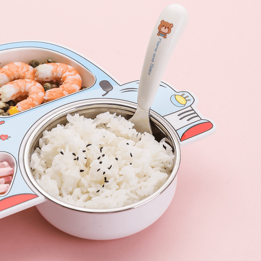 Stainless Steel Baby Food Tray with Five Cartoon Compartments