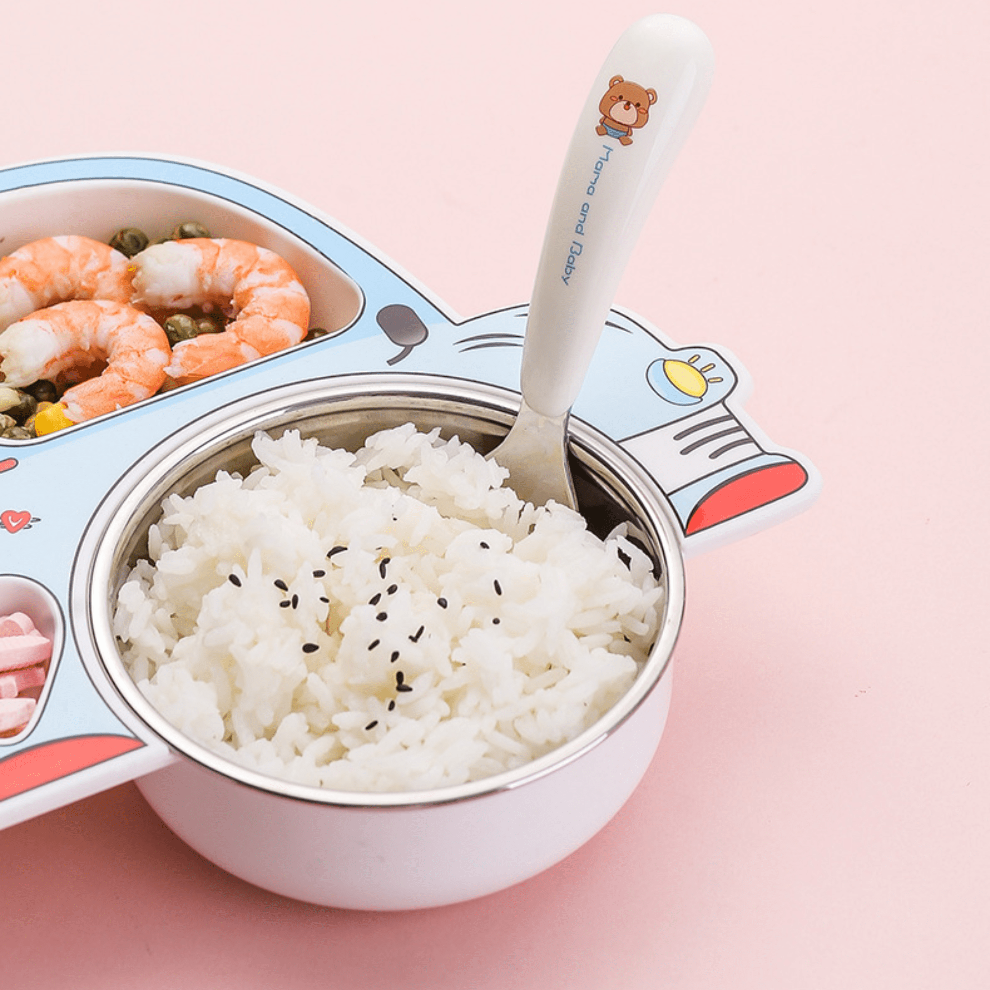 Stainless Steel Baby Food Tray with Five Cartoon Compartments