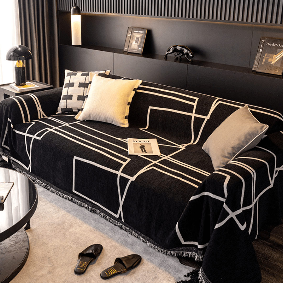 Geometric Print Black Elegance Chenille Sofa Cover