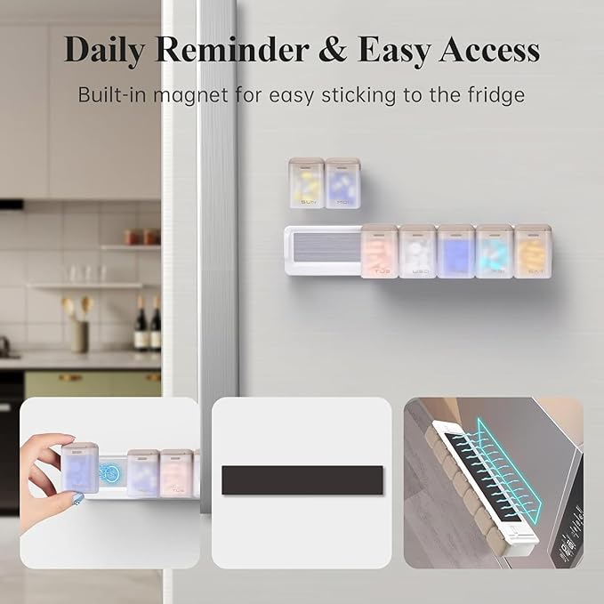 Magnetic Weekly Pill Organizer with 7 Removable Compartments(Pack of 1)