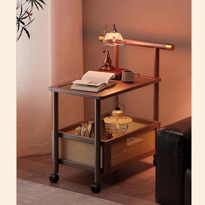Multipurpose 2-Tier Modern Side Table Cart with Armrests (50cm)