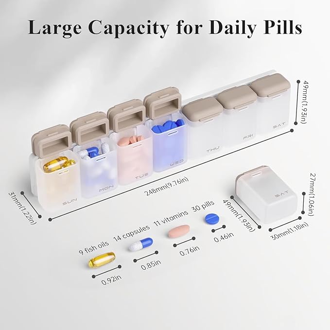 Magnetic Weekly Pill Organizer with 7 Removable Compartments