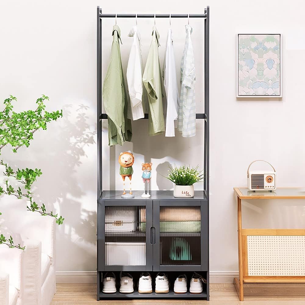 Multi-Purpose Bamboo Wood Clothing Rack Organizer with Shoe Rack (62cm)
